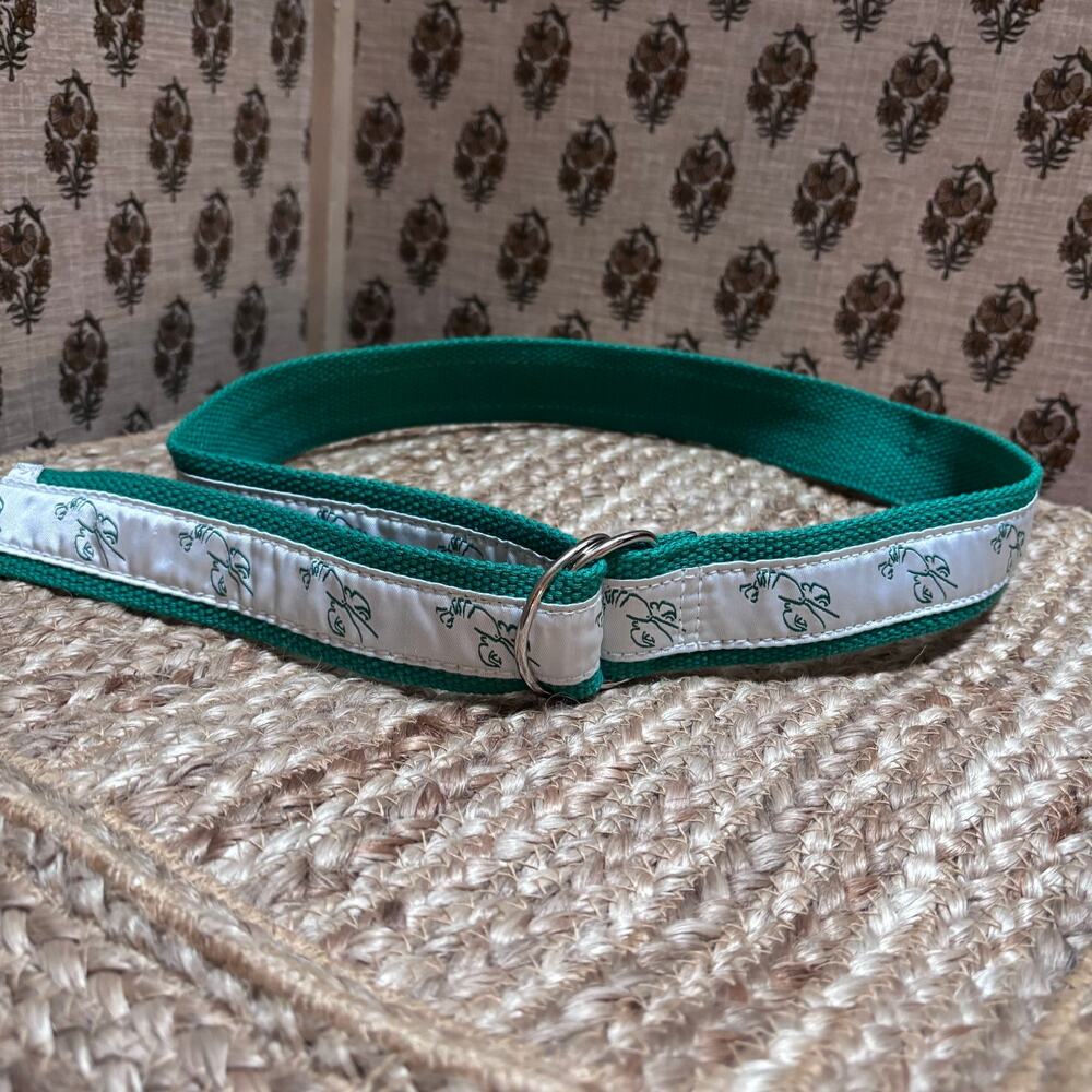 Green Lobster USA Motif Canvas Ribbon Belt Size S nautical preppy old money